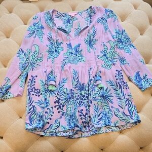 Lilly Pulitzer Pink and Blue Tropical Blouse